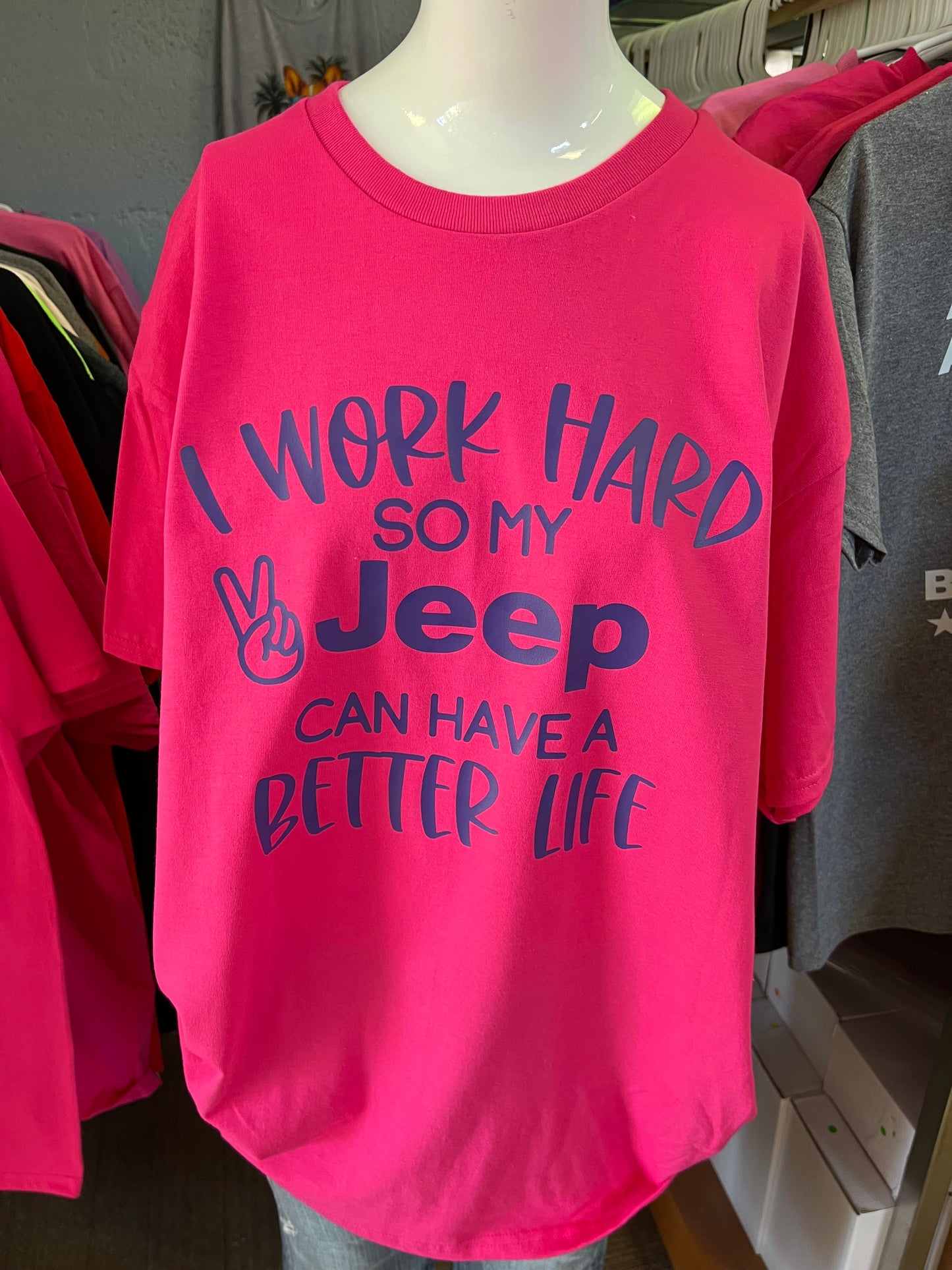 Brand new unisex T-shirt hot pink with purple 4 x 4