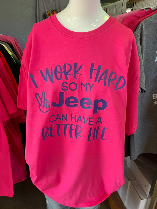 Brand new unisex T-shirt hot pink with purple 4 x 4