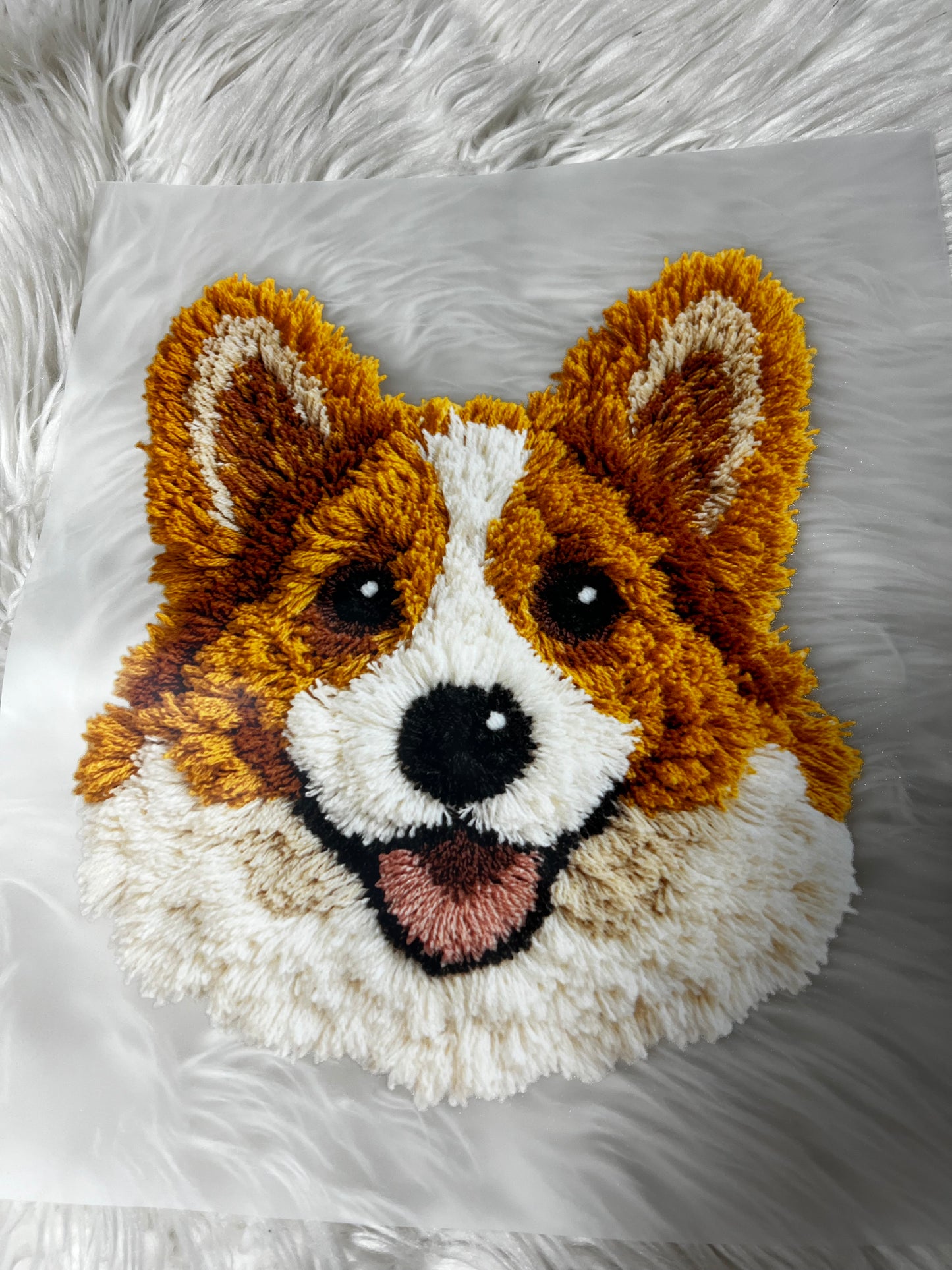 New DTF faux yarn stretching corgi