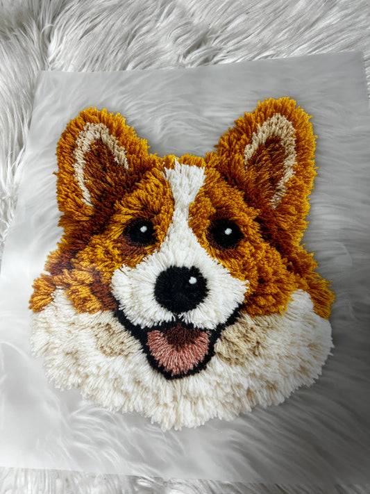New DTF faux yarn stretching corgi