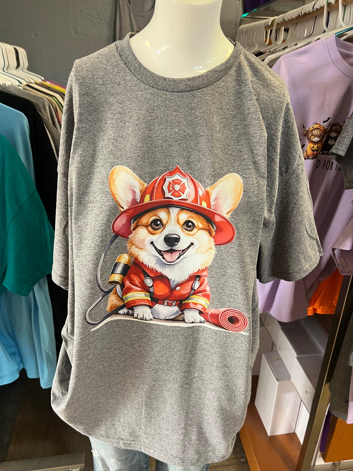 New unisex T-shirt corgi firefighter