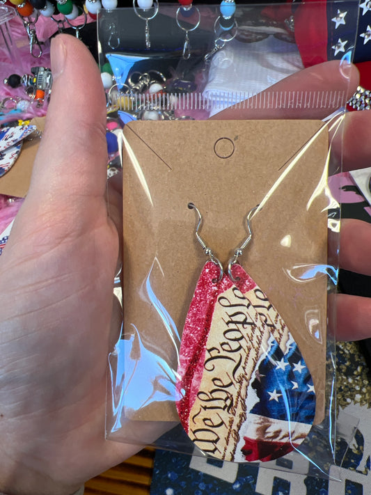 New American flag theme faux leather earrings