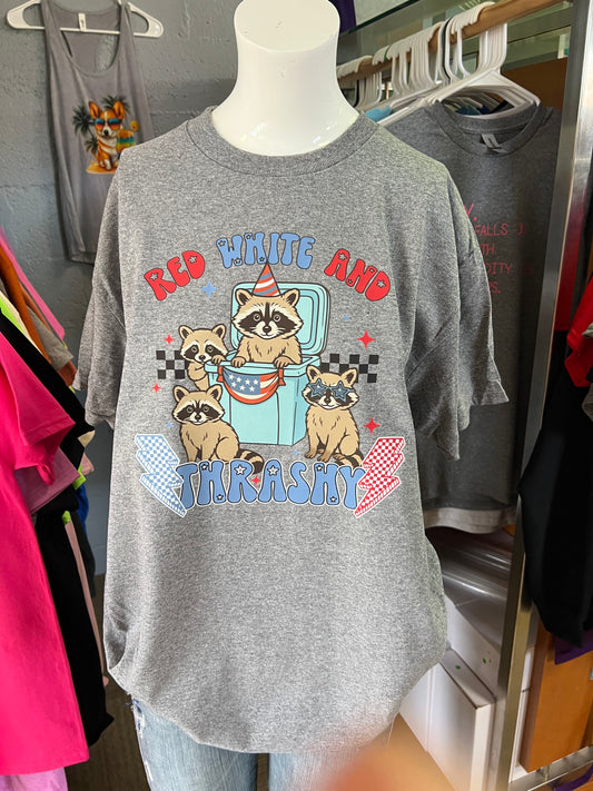 New Gilden unisex T-shirt Fourth of July red white trash raccoon