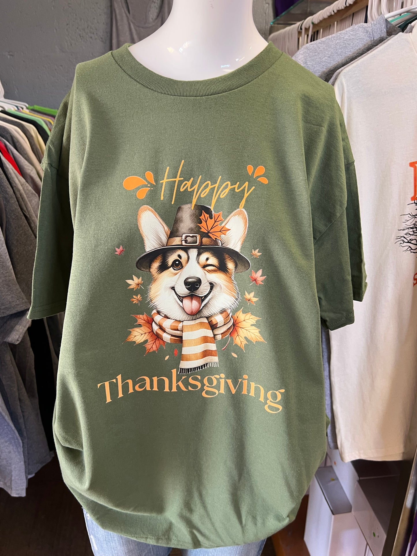 New  unisex T-shirt corgi thanksgiving
