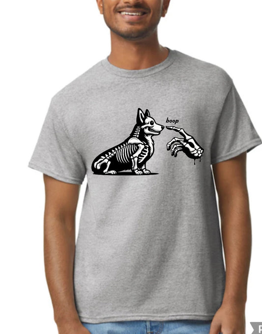New  unisex T-shirt scary Halloween corgi  skeleton