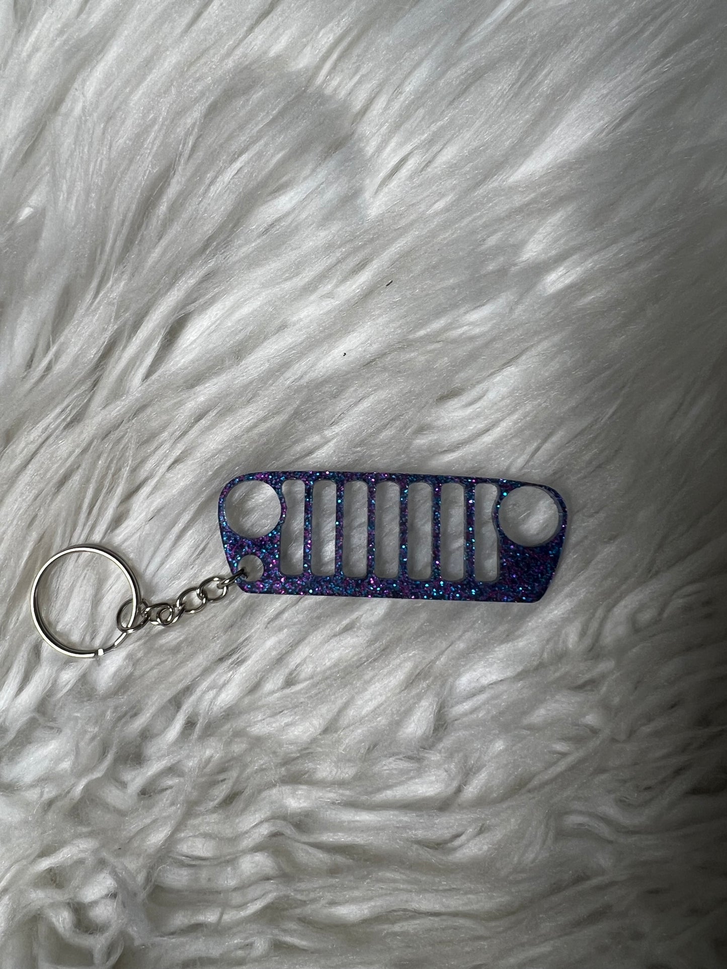 New 4 x 4 keychain blue, purple glitter