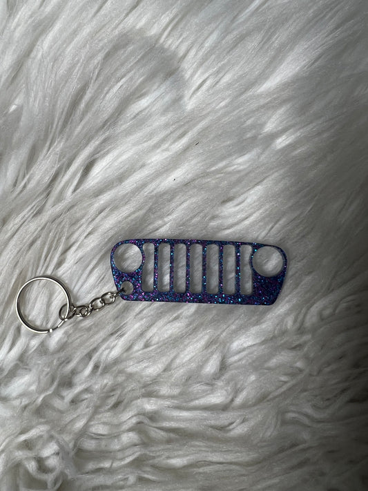 New 4 x 4 keychain blue, purple glitter