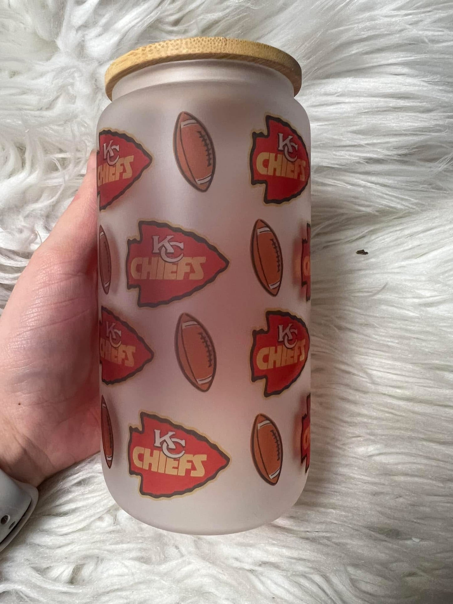 new 16 ounce glass cup with straw football