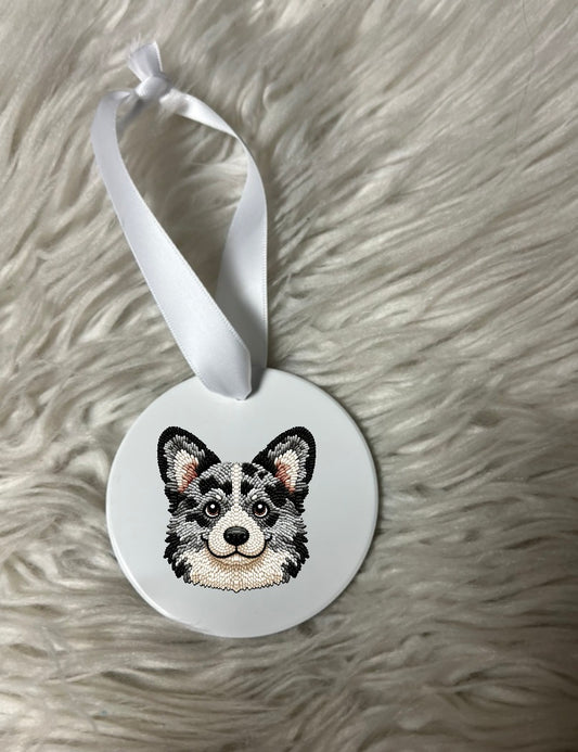 New Christmas ceramic ornament corgi merle