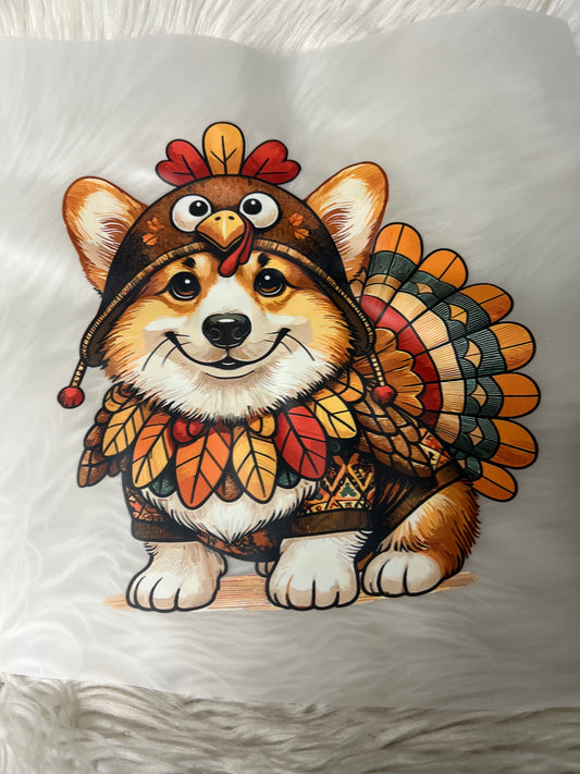 DTF  print corgi Thanksgiving turkey
