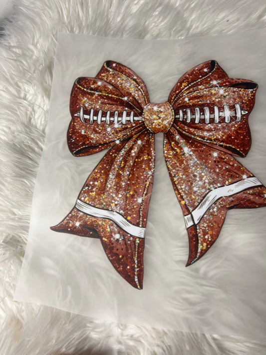 New DTF football glitter bow