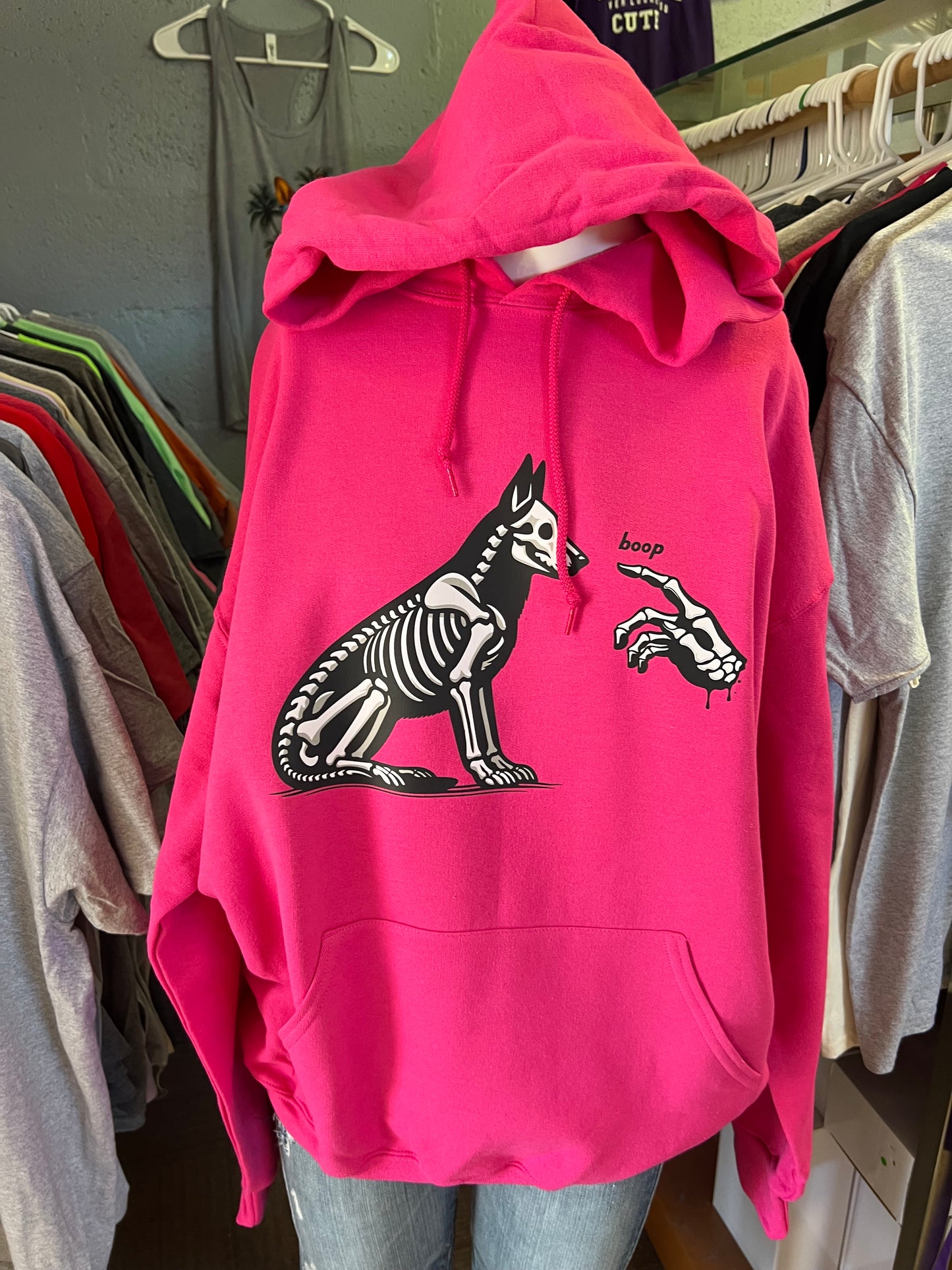 unisex hoodie hot Pink Skeleton Loop, Halloween German Shepherd