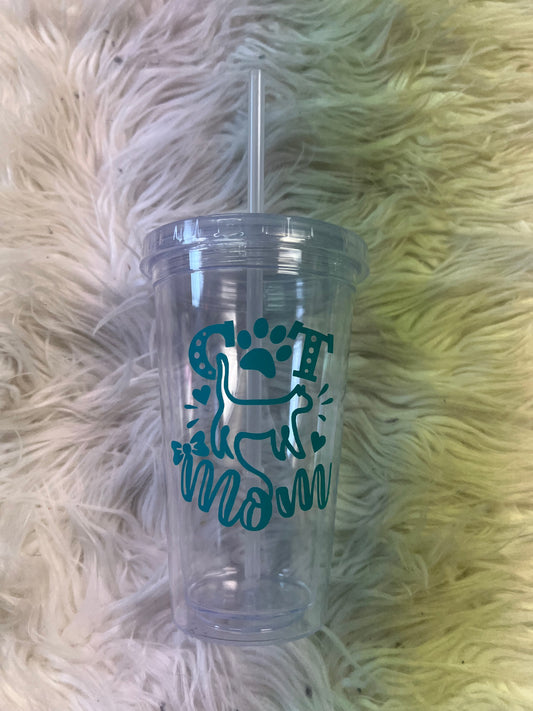 Plastic cup with straw