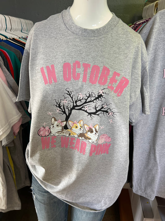 Unisex new T-shirt in October we wear pink Corgi