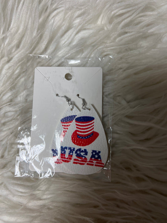 New American flag theme faux leather earrings