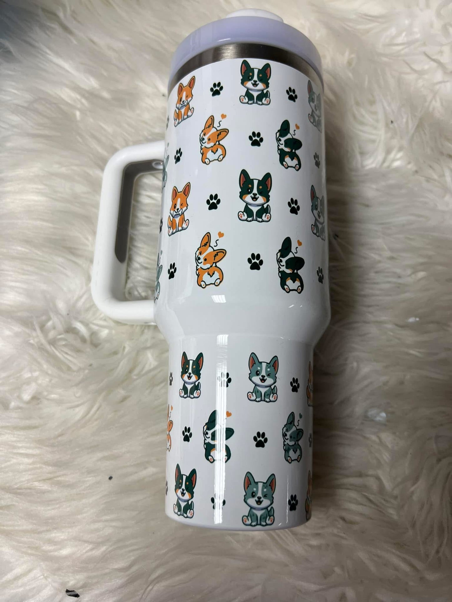 New 40 ounce stainless steel Tumblr with handle corgi all three corgis normal red and white, Merle, Triblend