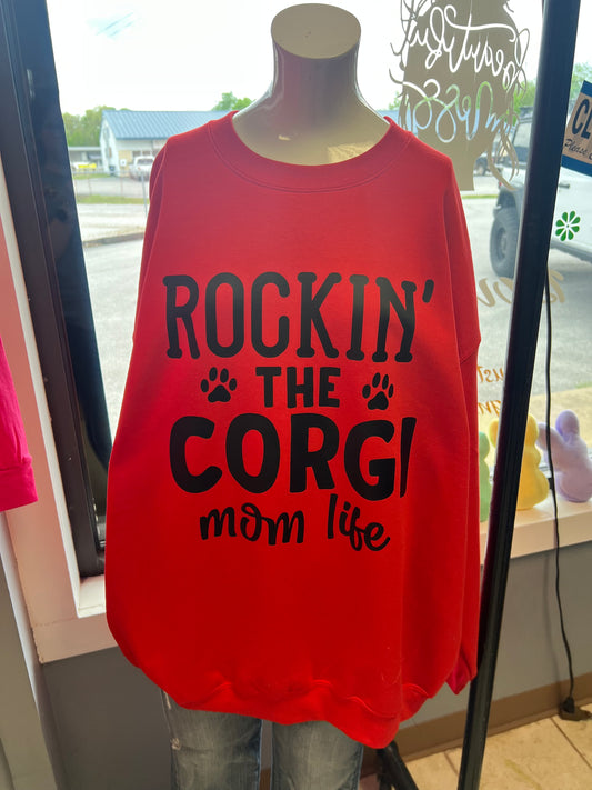 New crewneck sweatshirt, rocking the corgi Mom life Red