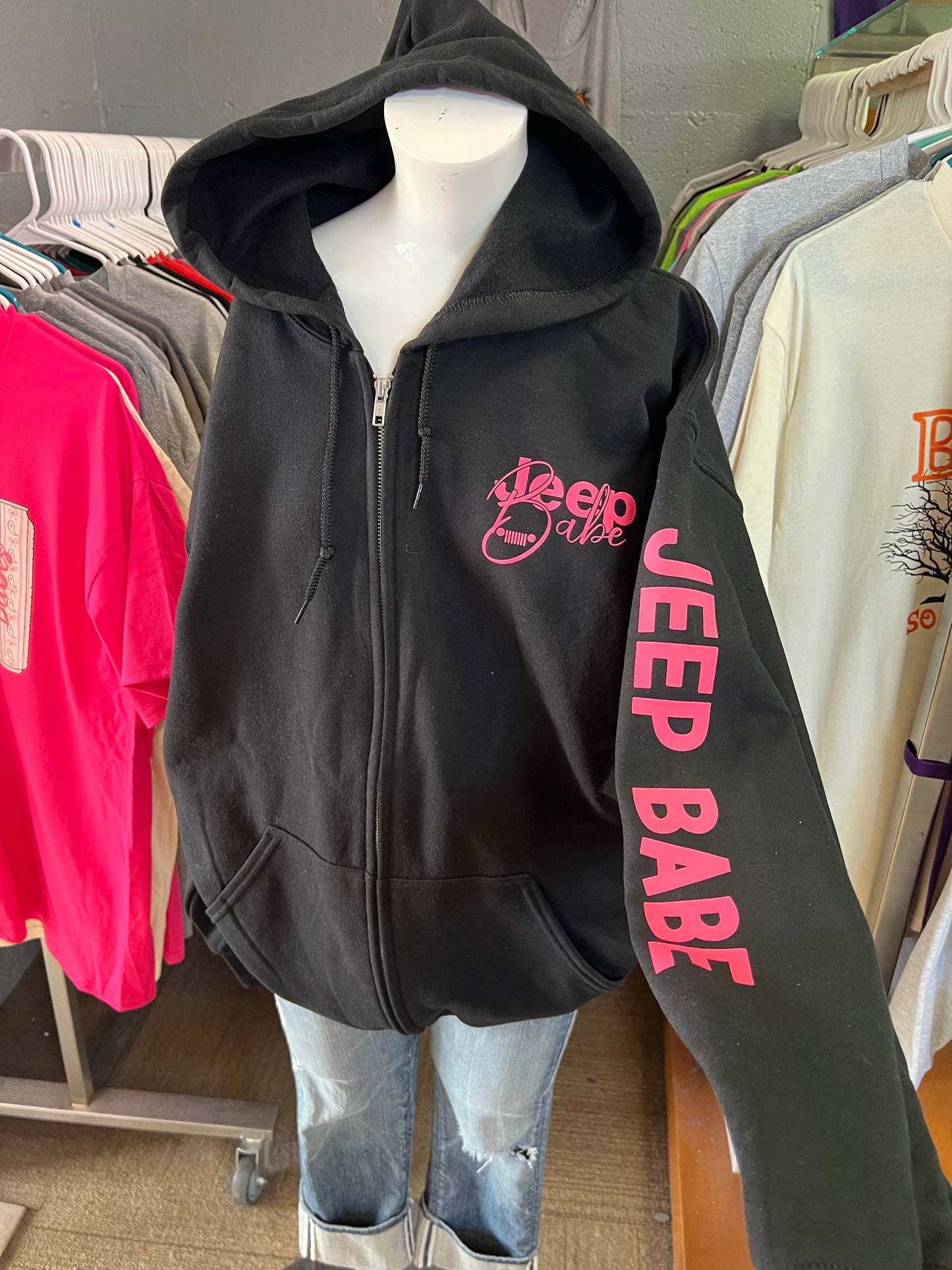 unisex  4 x 4 hot pink zip up hoodie black