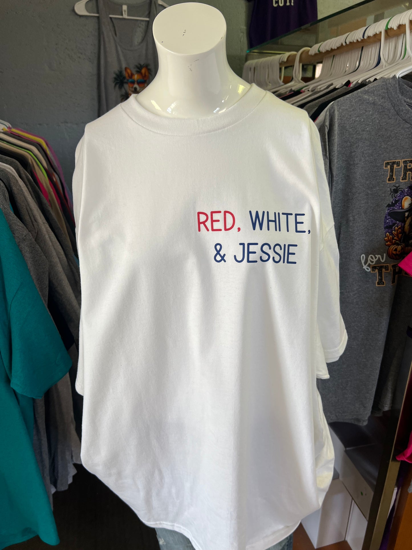 New  unisex T-shirt red white Jesse