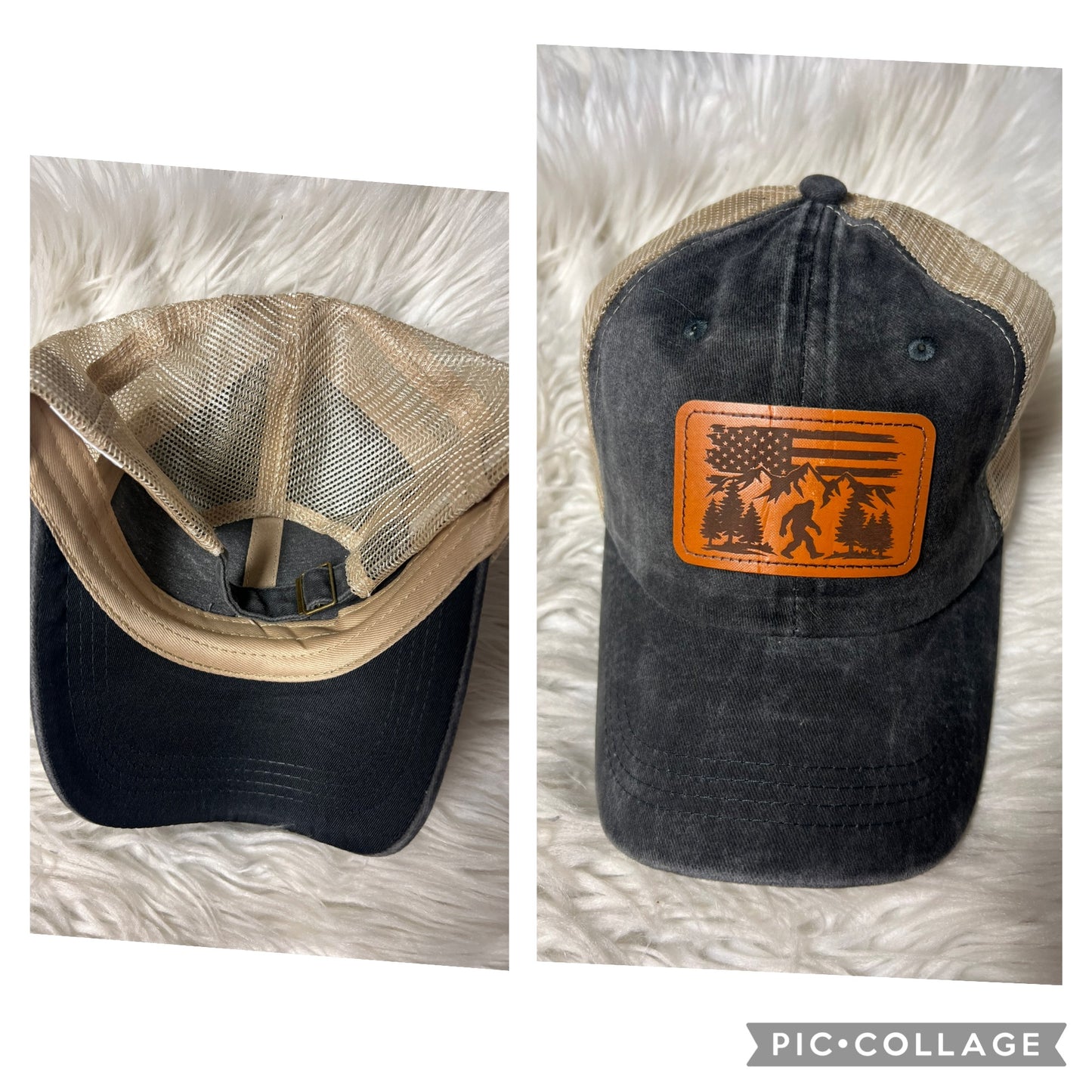 Brand new laser engrave patch hat distressed black American flag Sasquatch