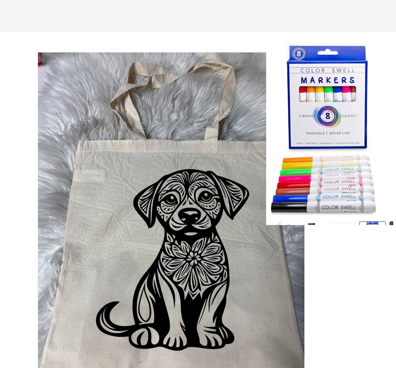 Canvas bag for drawing comes with a pack of markers dog