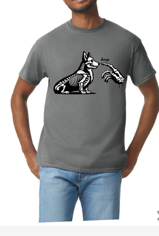 New  unisex T-shirt scary Halloween corgi  skeleton