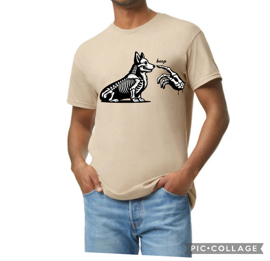 New  unisex T-shirt scary Halloween corgi  skeleton