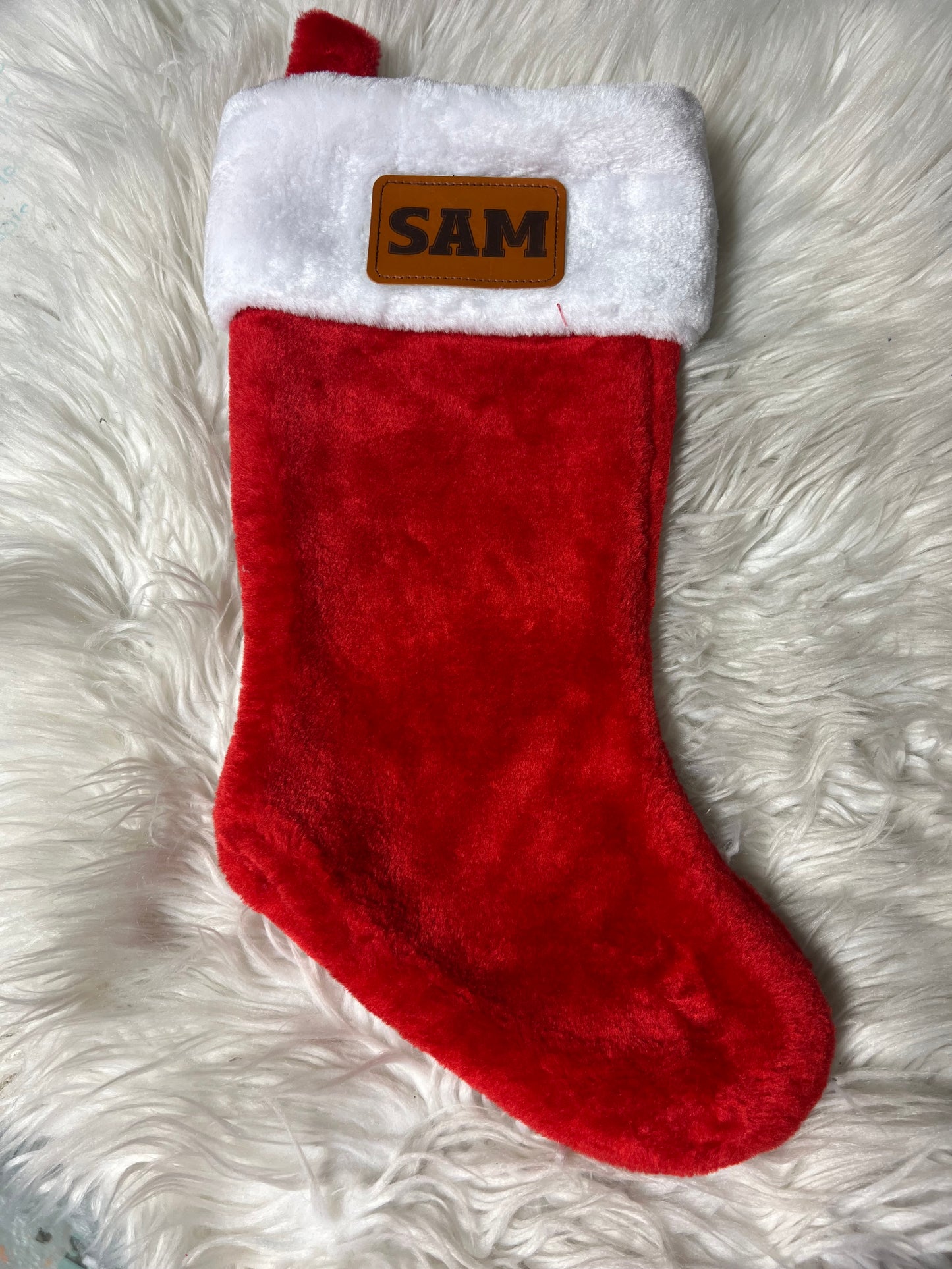 New Christmas stocking laser engraved patch Sam