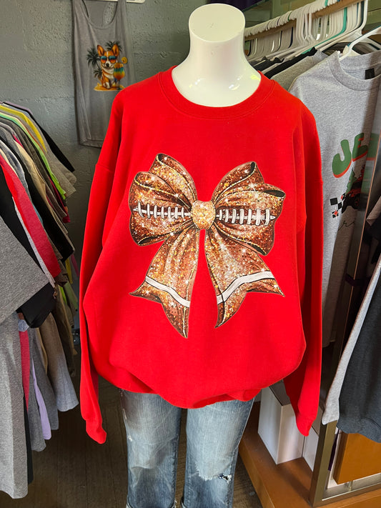 New crewneck sweatshirt glitter football ribbon