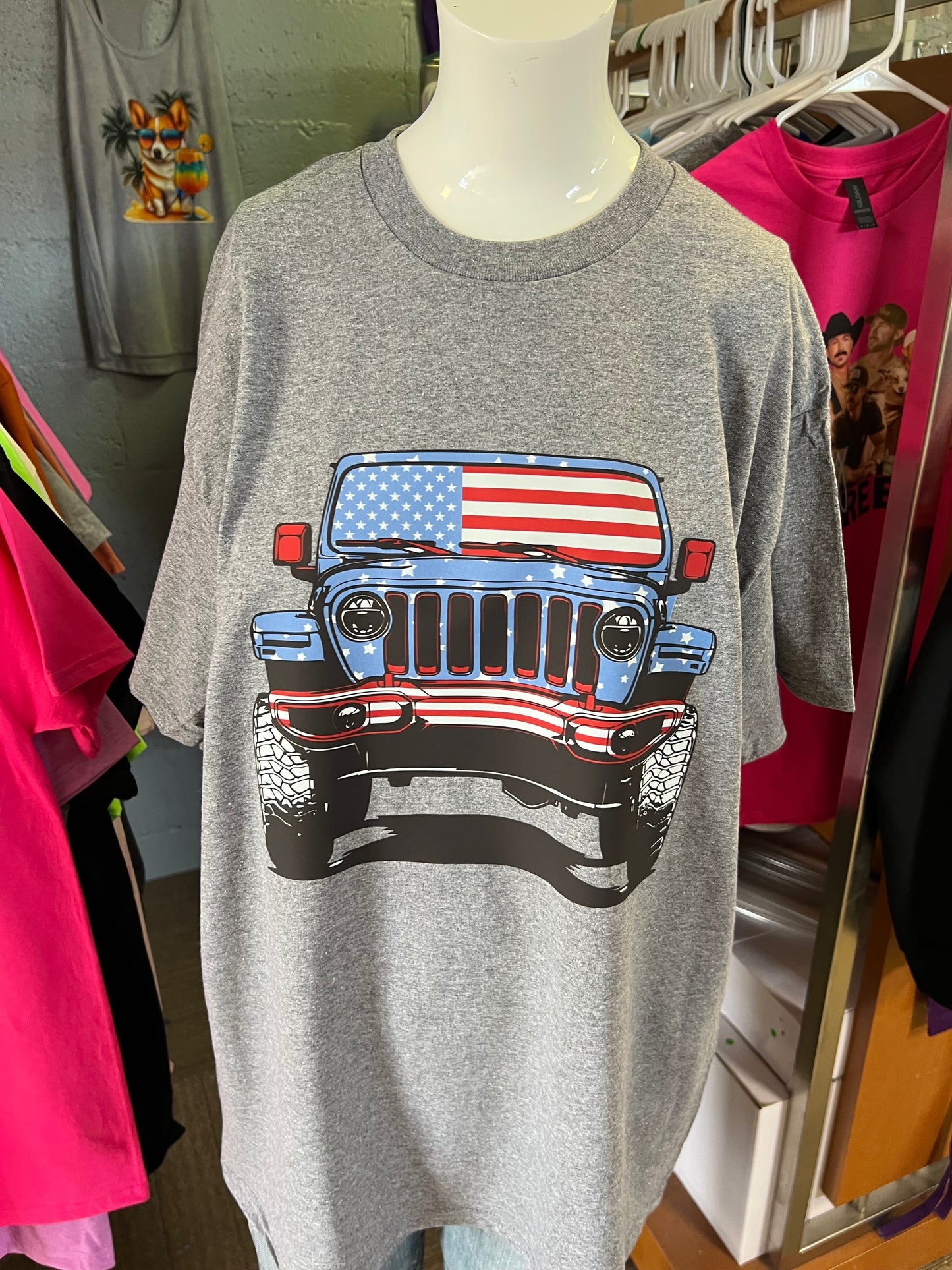 New Gilden unisex T-shirt 4 x 4 Fourth of July patriotic flag