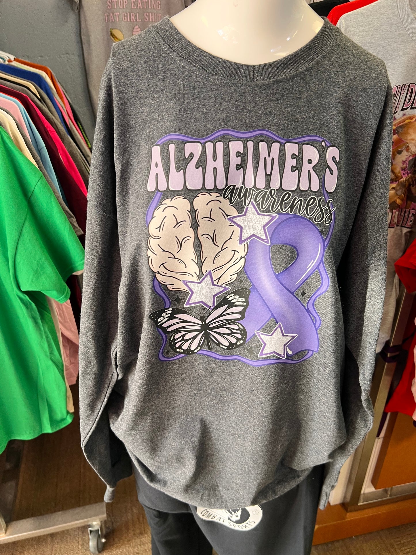 New unisex Dark Heather top Alzheimer’s awareness 