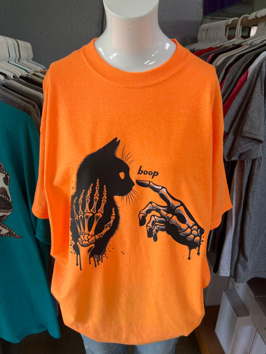 New  unisex T-shirt scary Halloween black cat skeleton