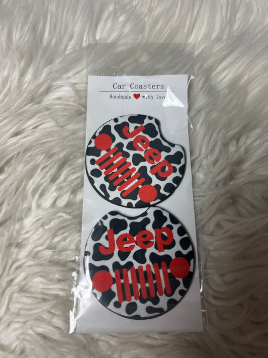 Car coasters cow print