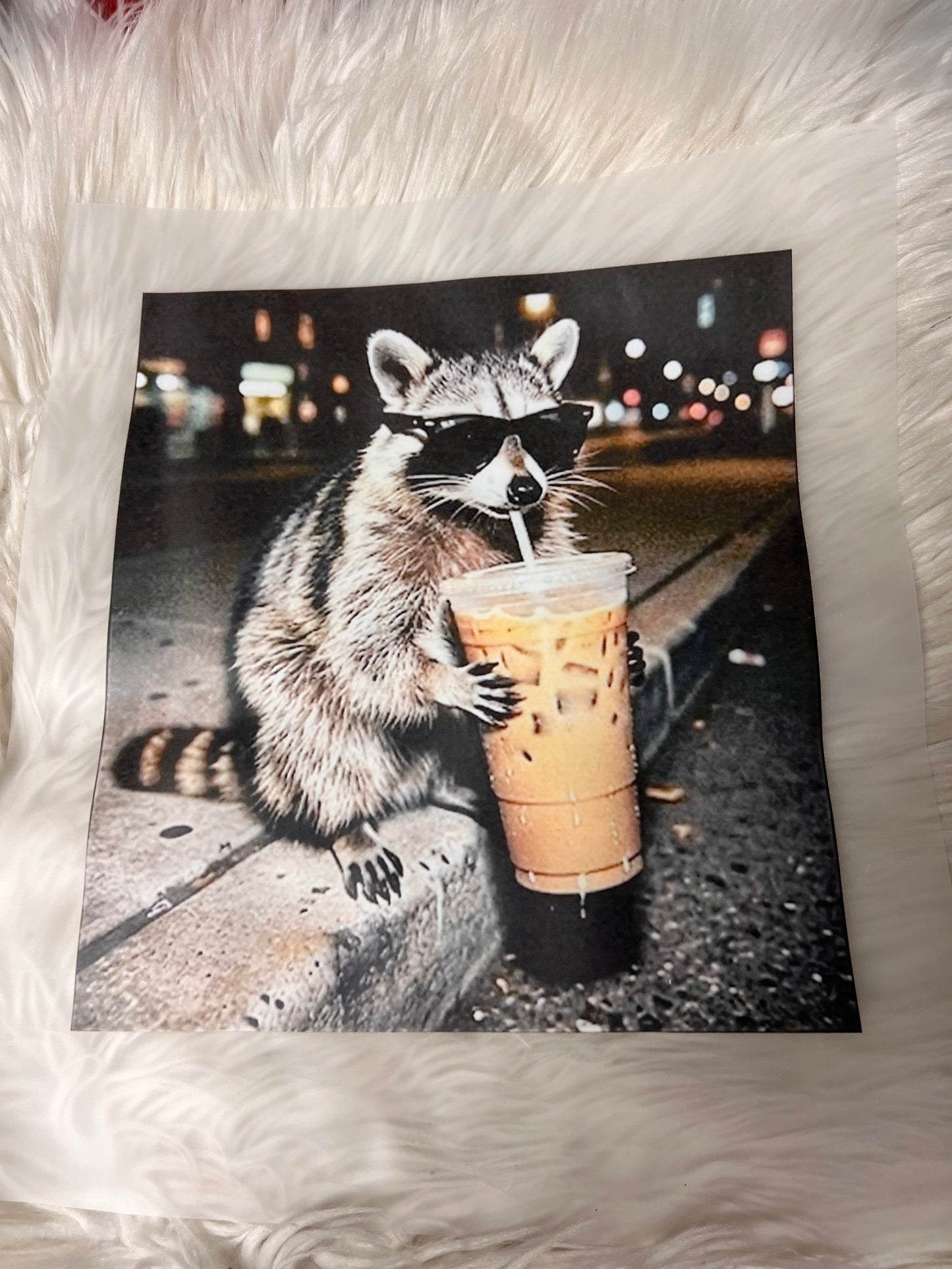 New funny DTF raccoon iced coffee 