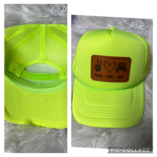 New hat peace, love 4 x 4, neon green