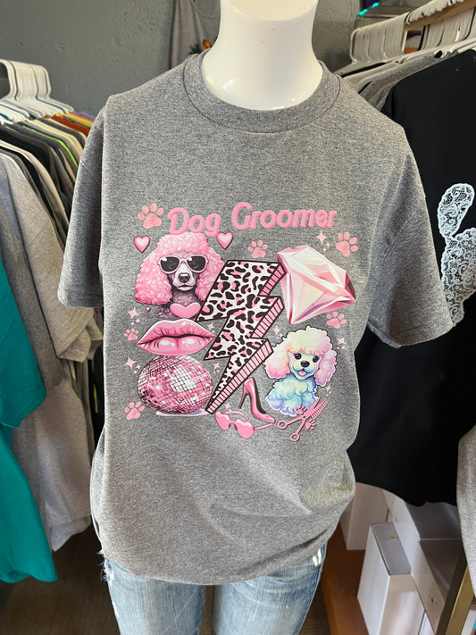 New  unisex T-shirt pink poodle, dog groomer