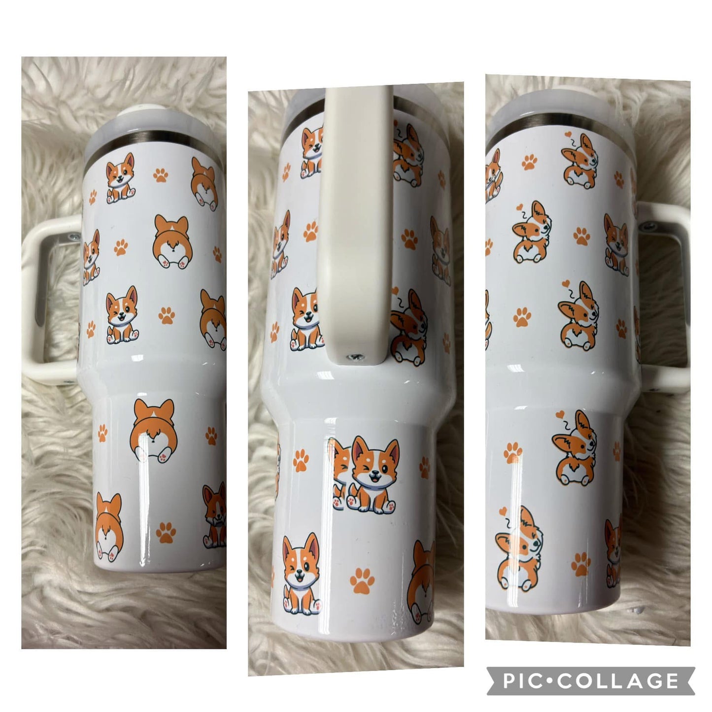 New 40 ounce stainless steel Tumblr with handle corgi red and white with plastic draw