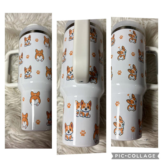 New 40 ounce stainless steel Tumblr with handle corgi red and white with plastic draw