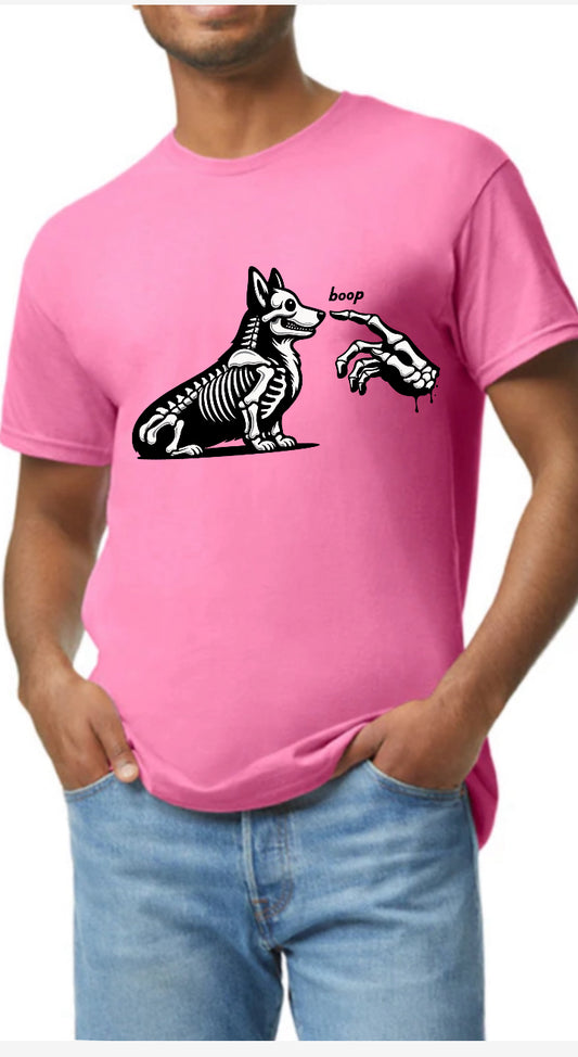New  unisex T-shirt scary Halloween corgi  skeleton safety pink