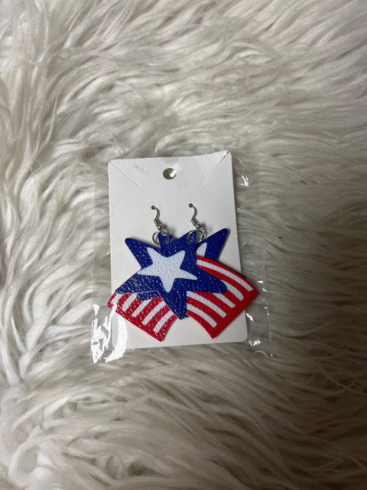 New American flag theme faux leather earrings