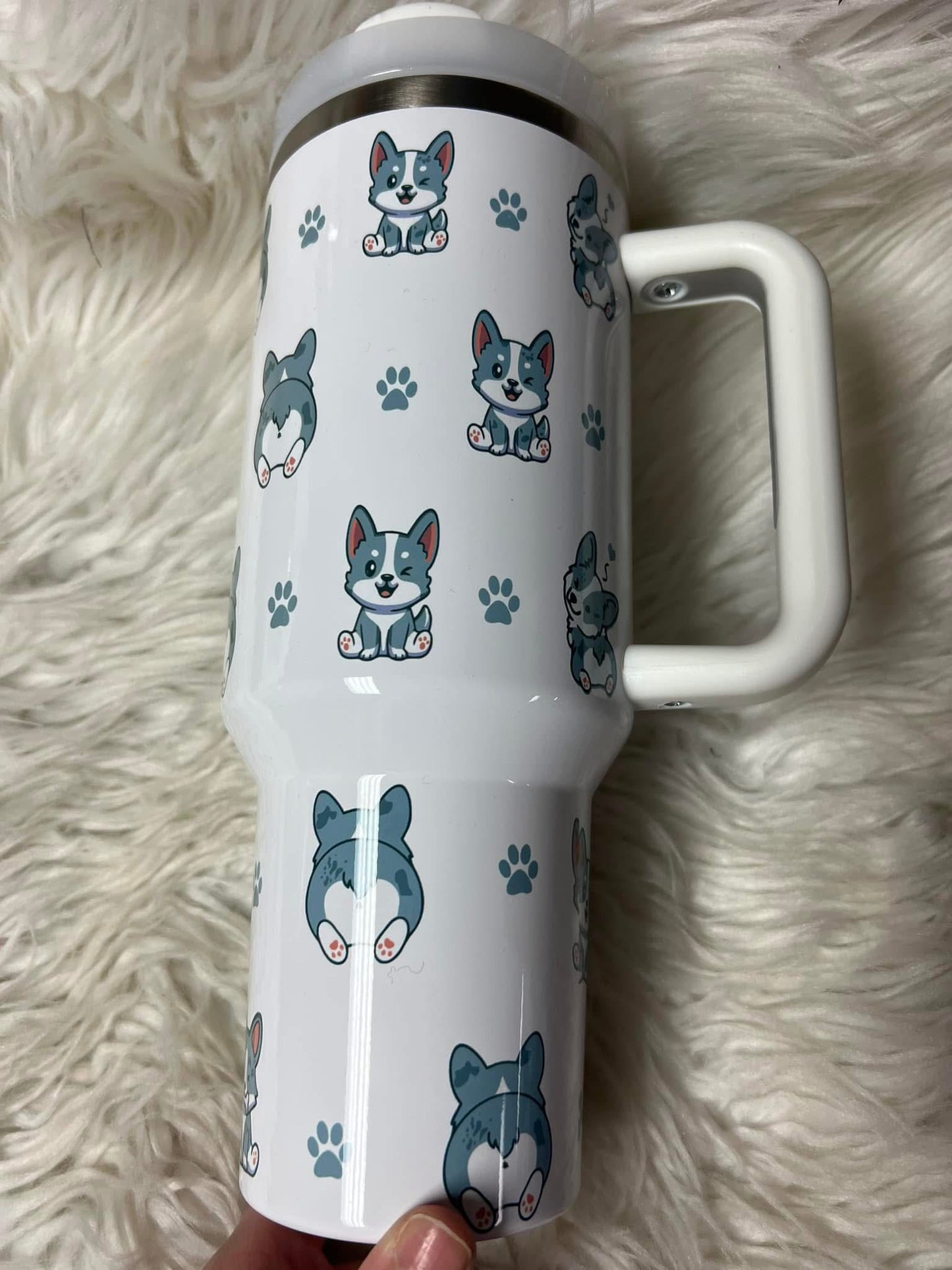 New 40 ounce stainless steel Tumblr with handle corgi merle with plastic draw