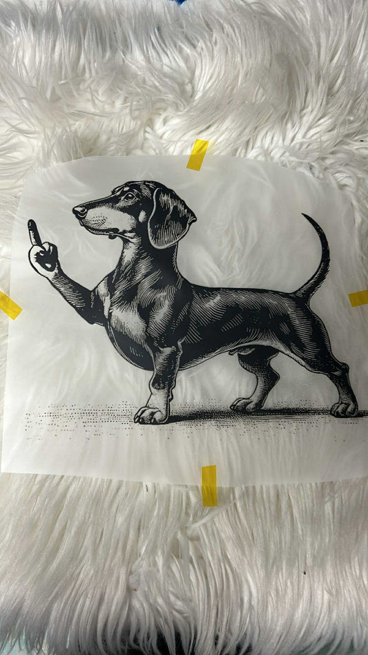 DTF  print dashhound flipping off
