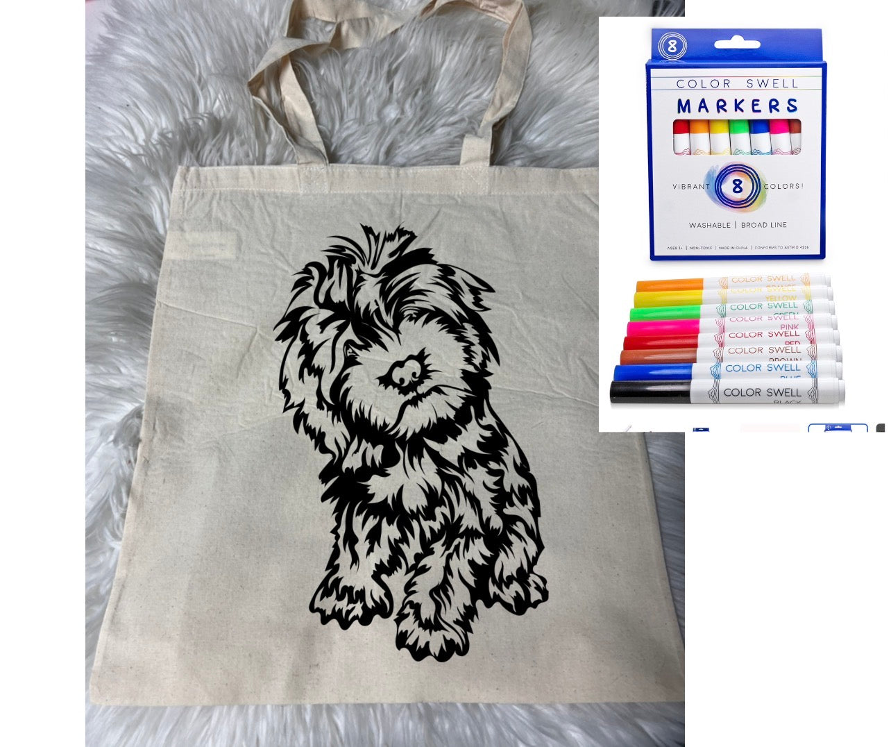 Canvas bag for drawing comes with a pack of markers