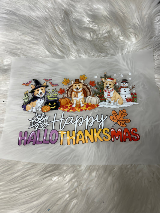 New DTF corgi Halloween, Thanksgiving/Christmas design all in one