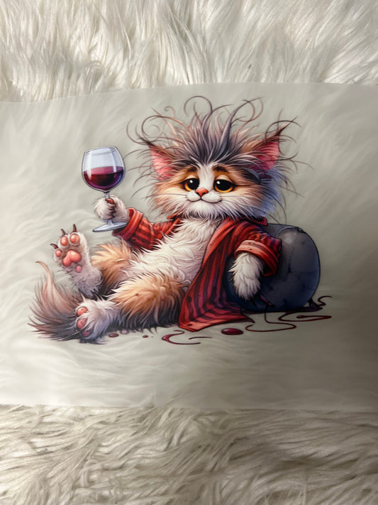 New funny DTF cat wine