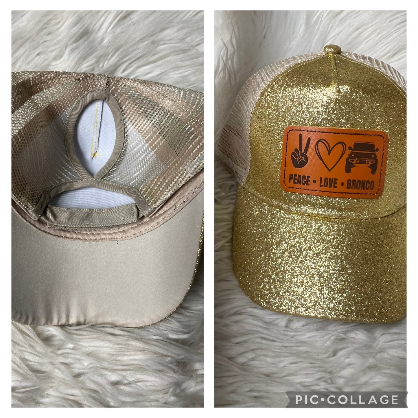 new glitter hat peace love design, 4 x 4