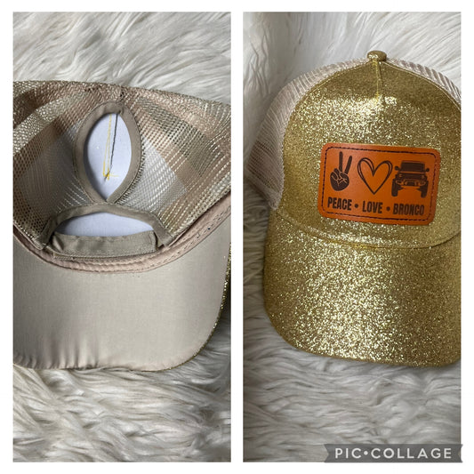 new glitter hat peace love design, 4 x 4