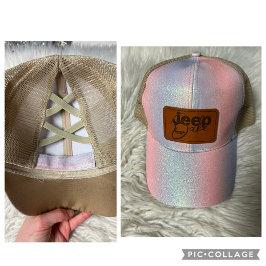 Brand new laser engrave patch hat multicolored glitter babe