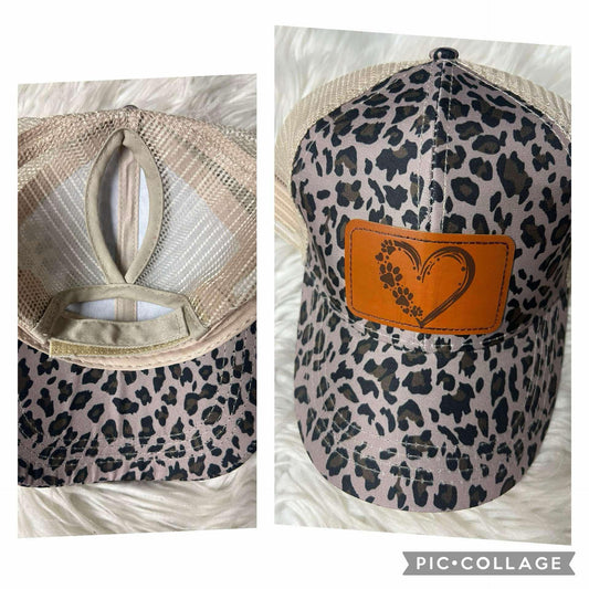 Brand new laser engrave patch hat leopard print animal heart
