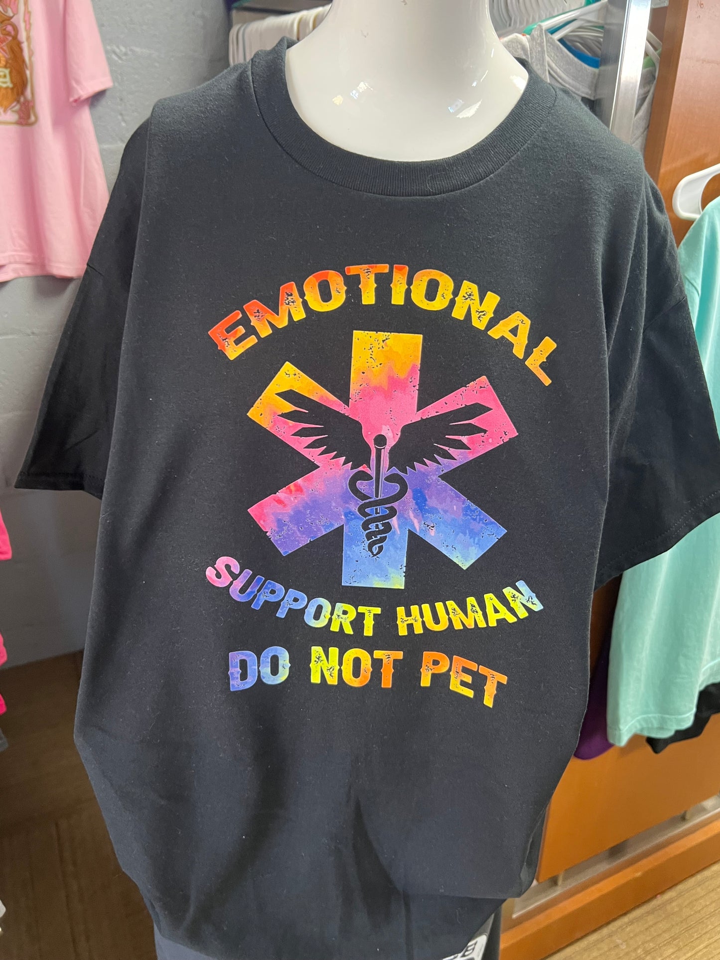 New unisex top emotional support human do not pet tie-dye 